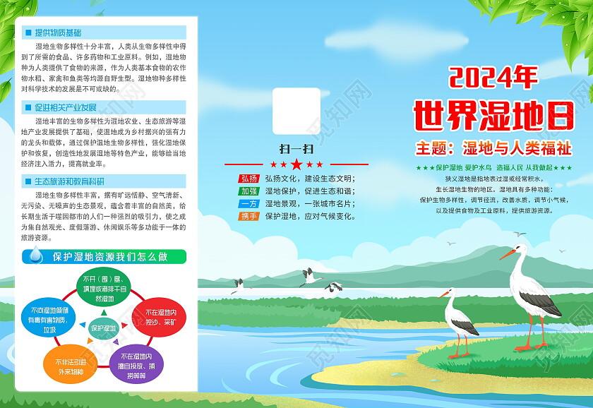 绿色卡通风格世界湿地日三折页