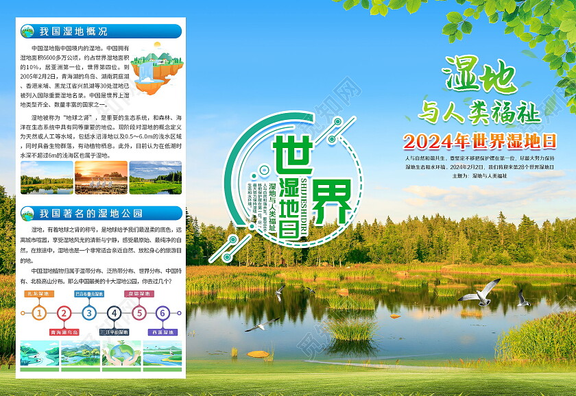 蓝色风格世界湿地日三折页