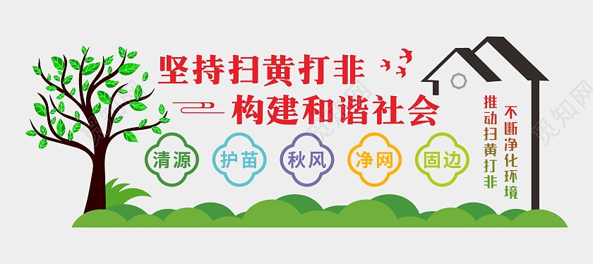 红黄简约大气扫黄打非文化墙