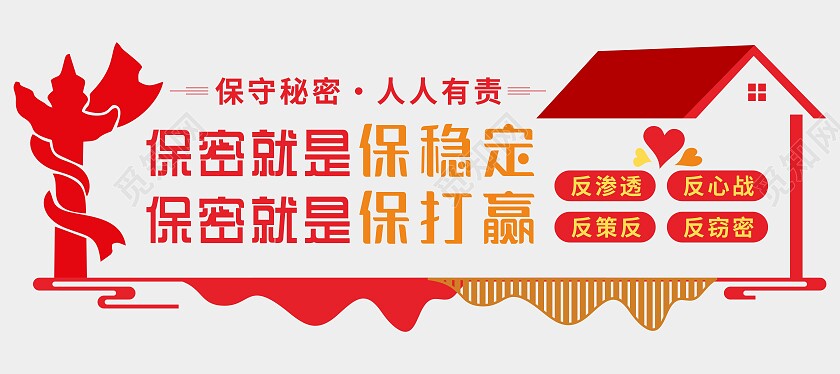 红黄简约反间谍文化墙