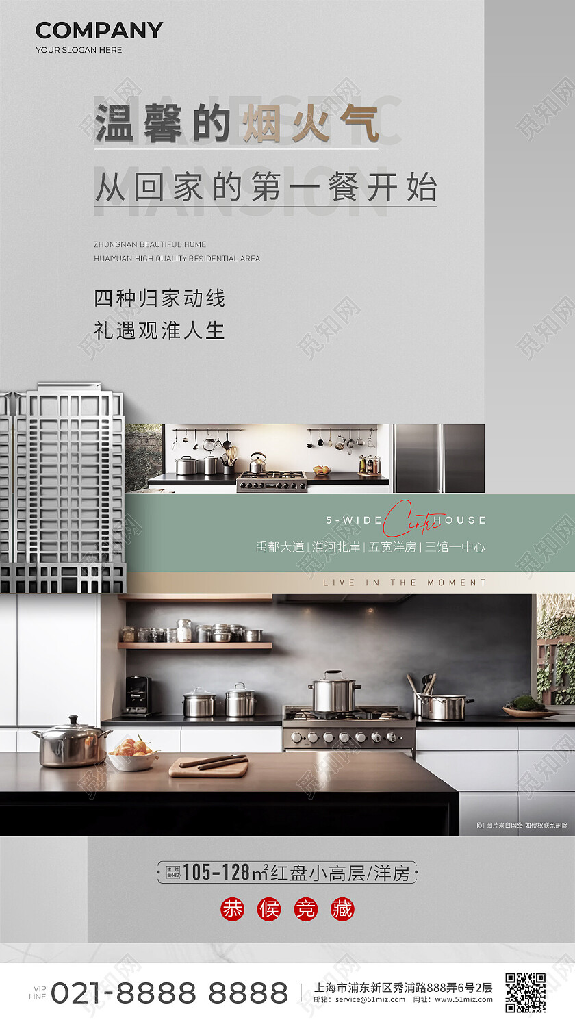 楼市清新地产价值点配套宣传手机海报