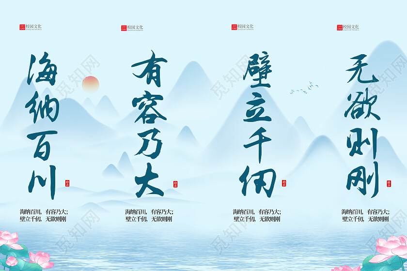 蓝色简约海纳百川有容乃大校园名人名言挂画