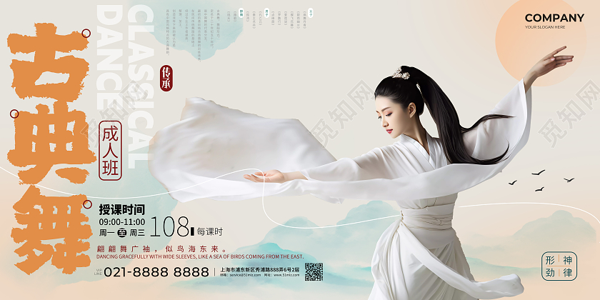 简约古风古典舞宣传招生展板