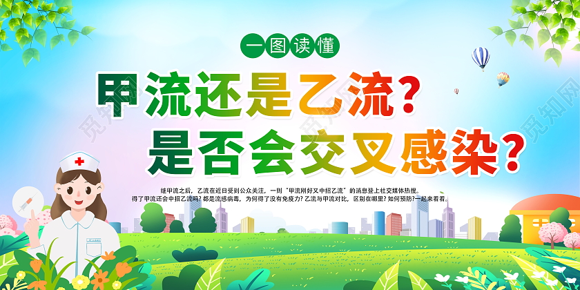 绿色简约卡通甲流预防知识科普宣传栏展板设计