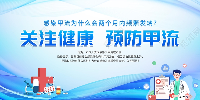 蓝色科技风甲流预防知识科普宣传栏展板设计
