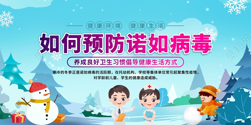 蓝色卡通小清新冬季预防·诺如病毒宣传展板