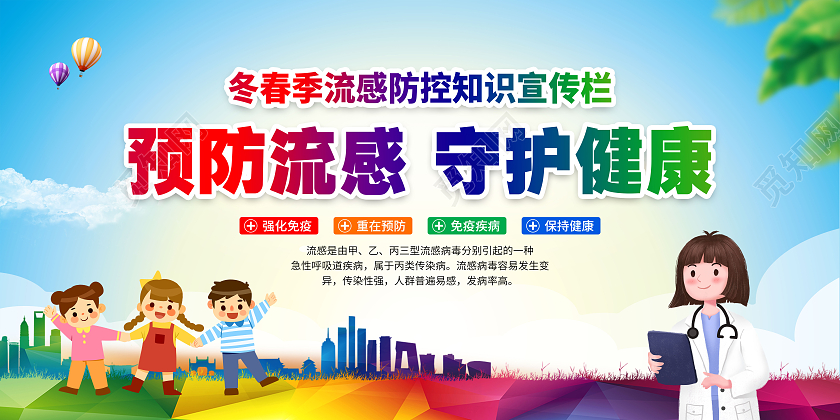 蓝色大气2024预防流行性感冒宣传栏 流感