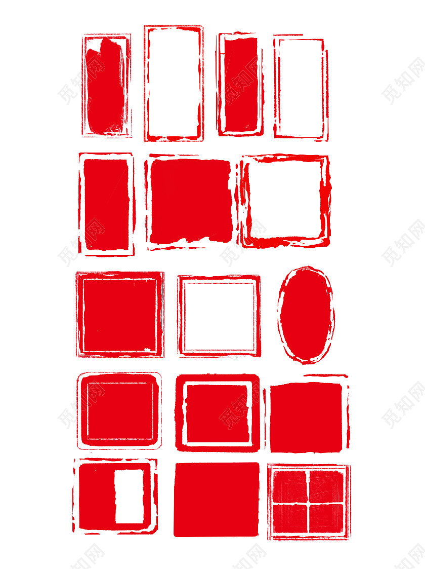 红色笔触边框国风纹理印章元素常规