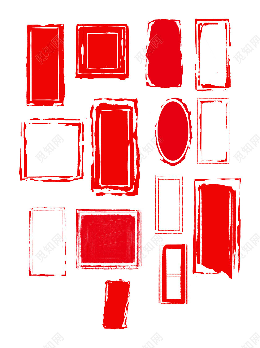 红色笔触边框国风纹理印章元素常规
