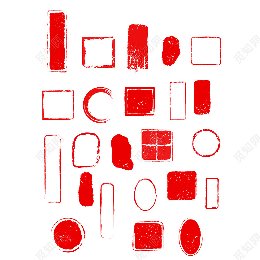 红色笔触边框国风纹理印章元素常规