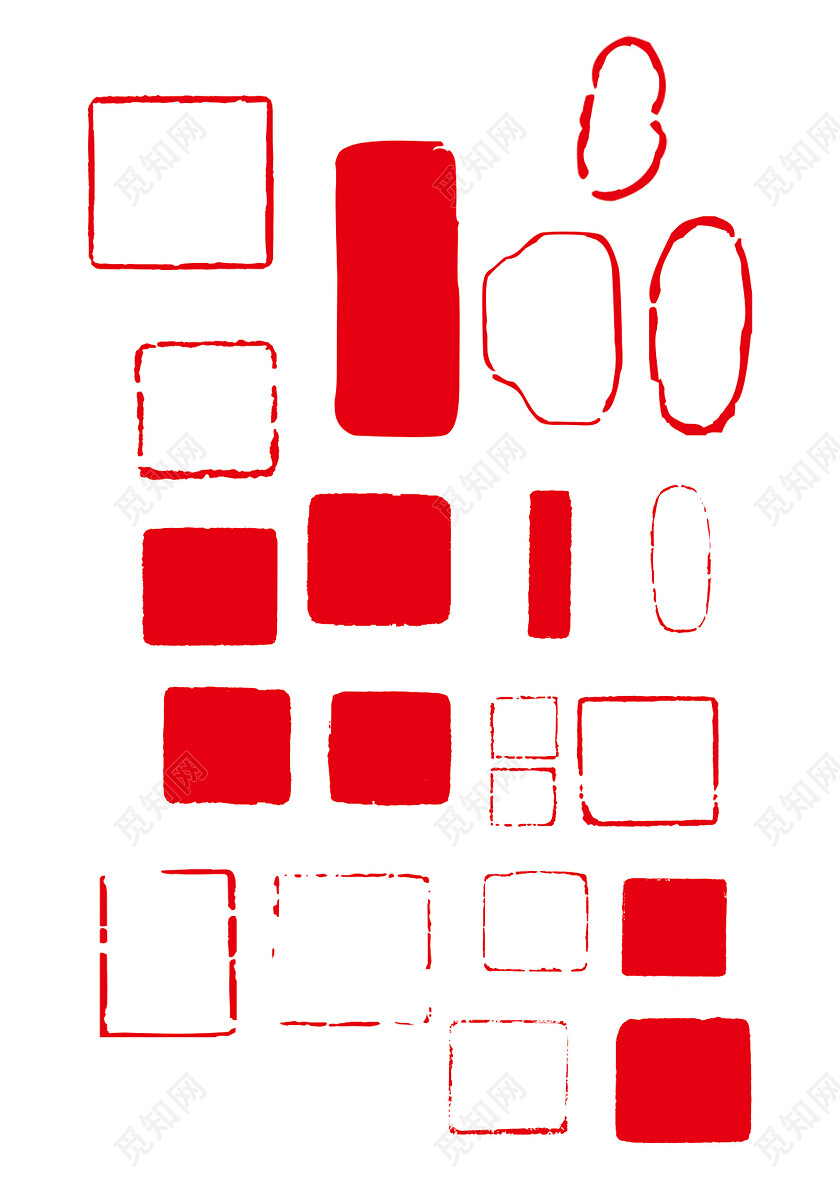 红色笔触边框国风纹理印章元素常规