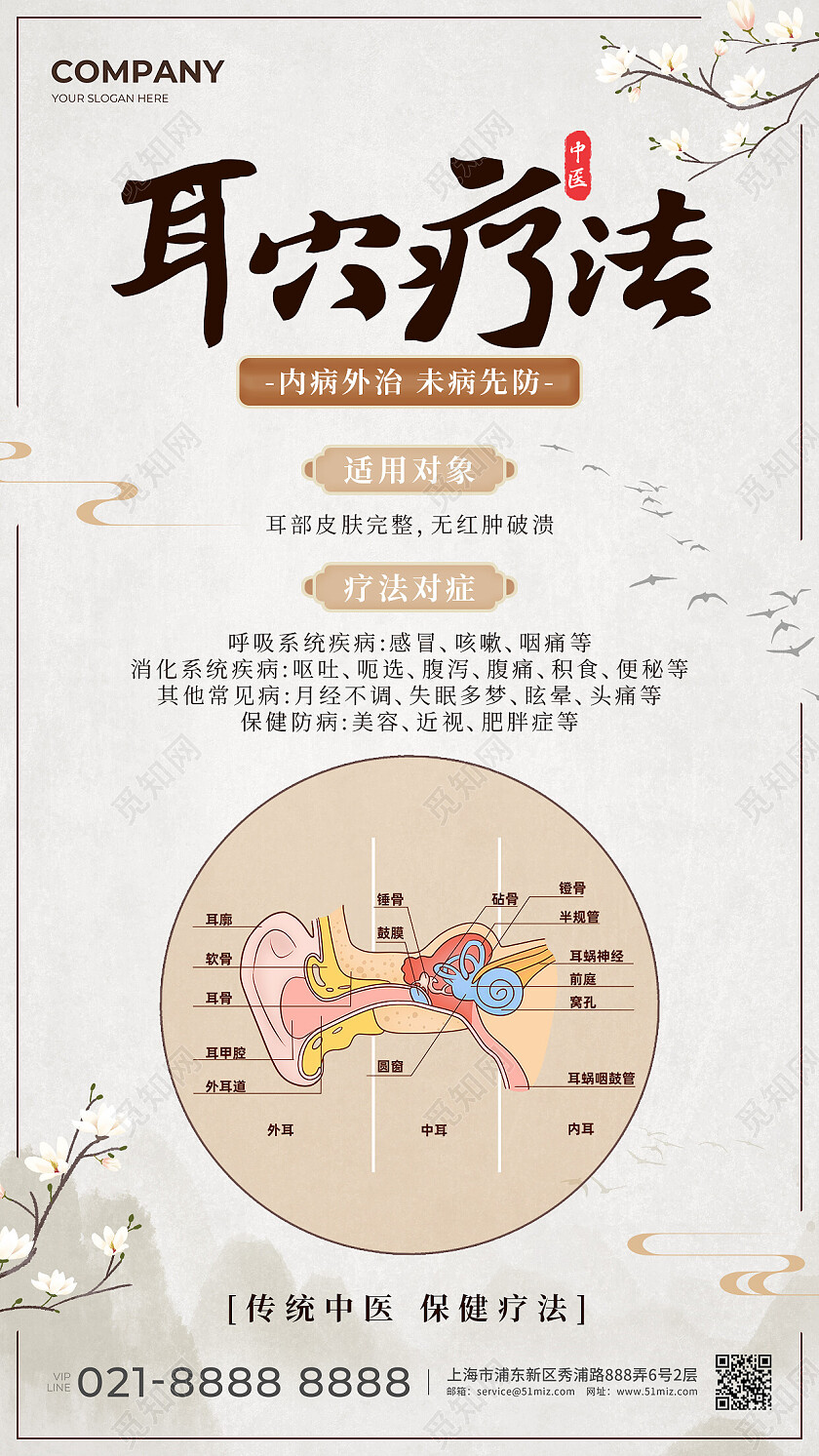 灰色古风中医耳穴疗法宣传海报