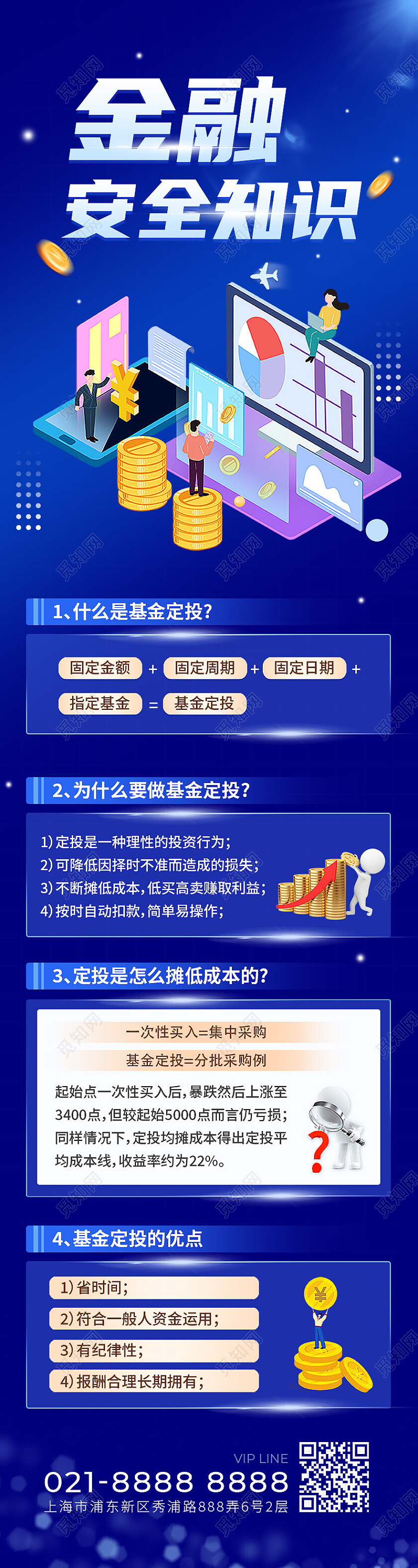 蓝色金融安全知识长图海报