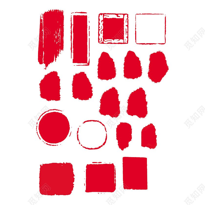 红色笔触边框国风纹理印章元素常规