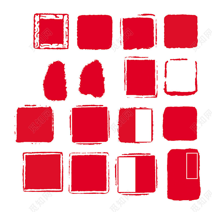 红色笔触边框国风纹理印章元素常规