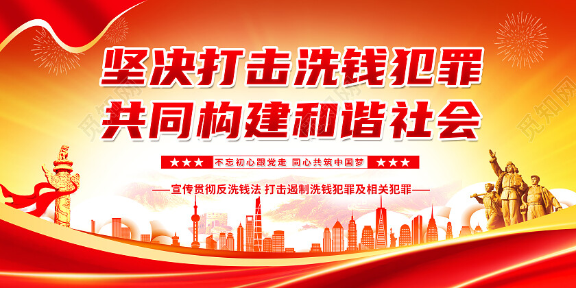 红色大气反洗钱党建展板海报