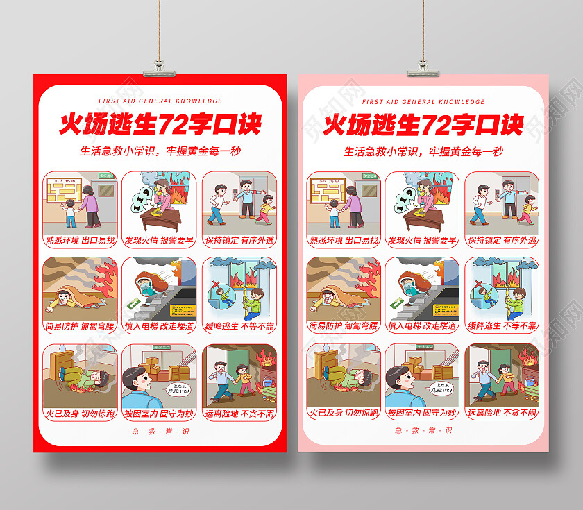 火灾72字口诀海报展板火灾急救知识火灾逃生海报
