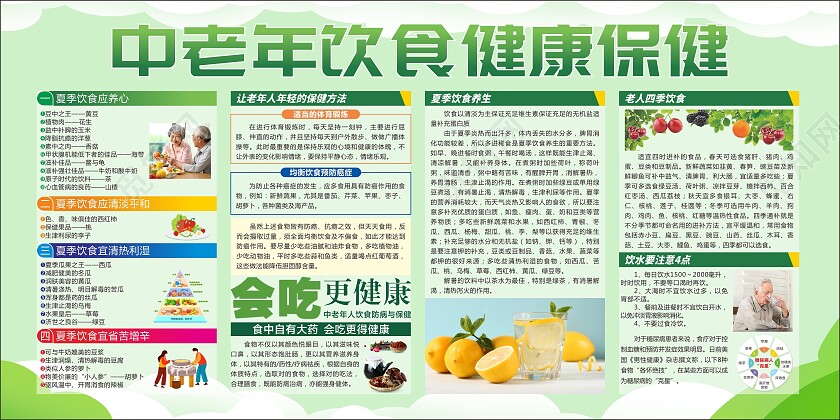 绿色简约清新中老年人饮食健康保健 展板 宣传栏均衡营养与健康饮食