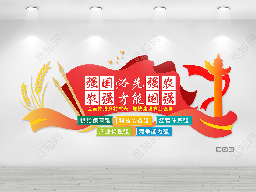 红色黄简约大气农业强国文化墙
