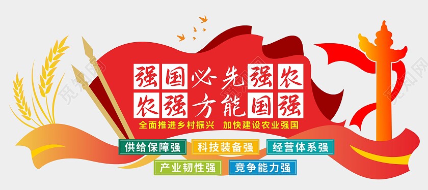 红色黄简约大气农业强国文化墙