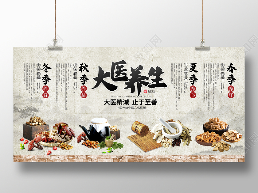 传统大气中医养生中医背景墙宣传展板设计中医馆