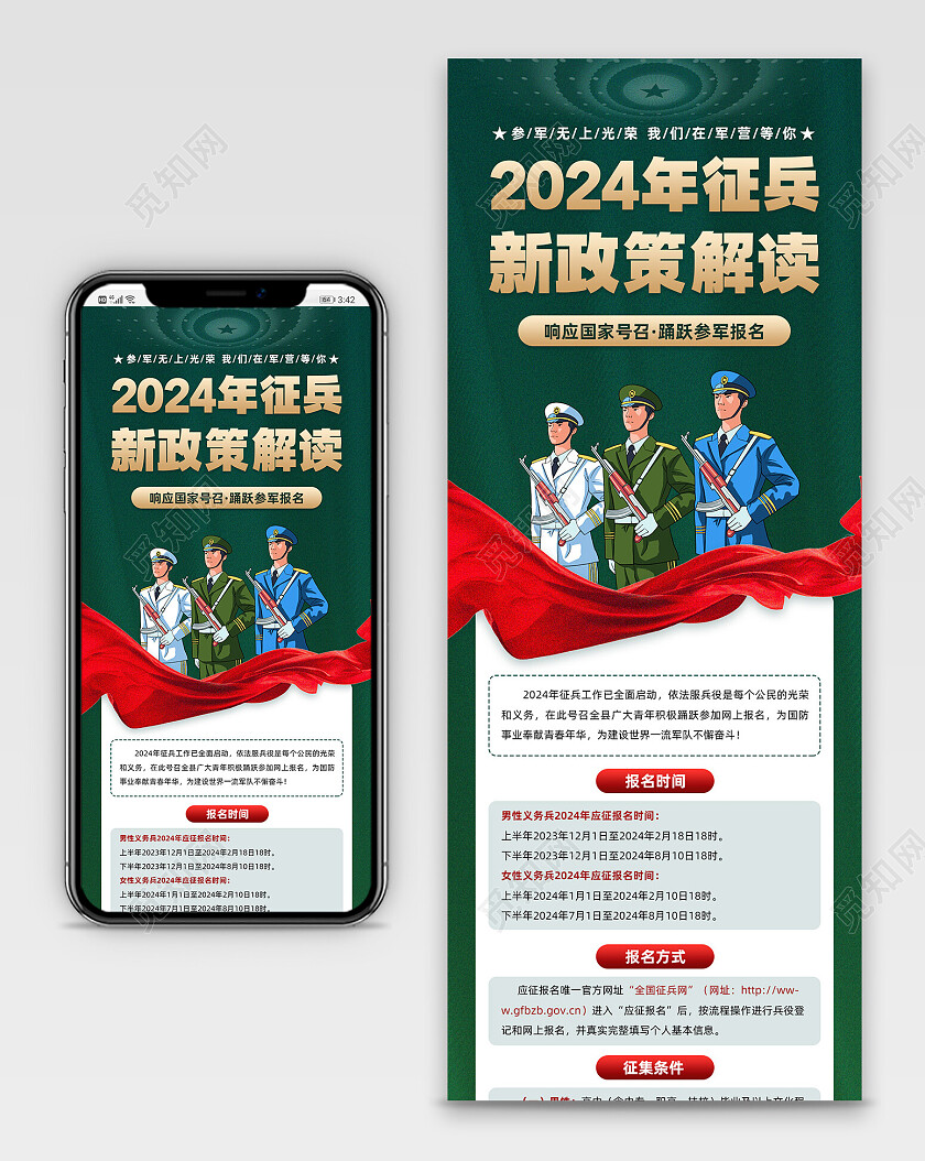 绿色渐变2024年征兵新政策解读征兵政策长图