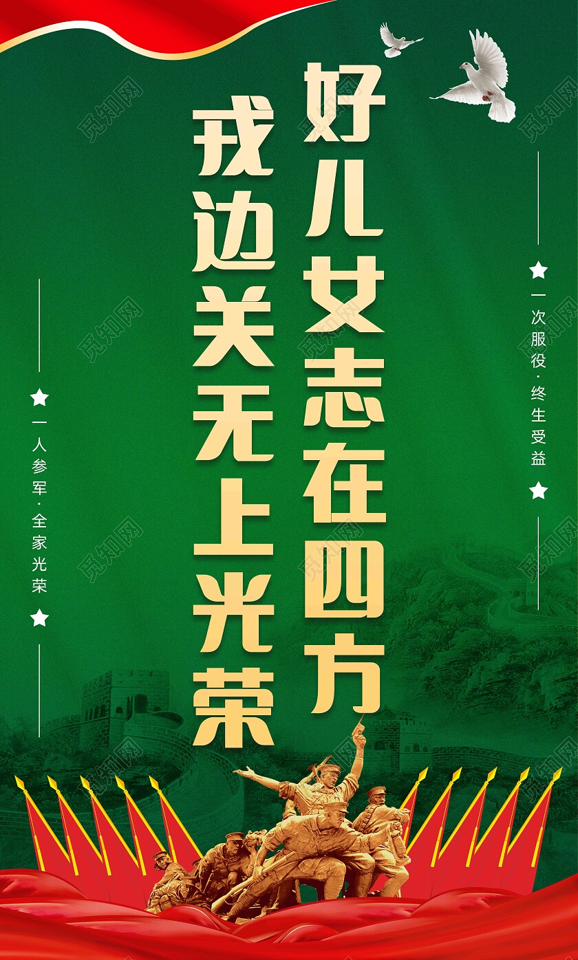 绿色渐变大气征兵宣传标语套图