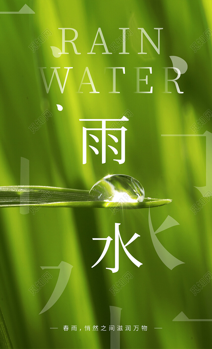 绿色实拍二十四节气雨水海报