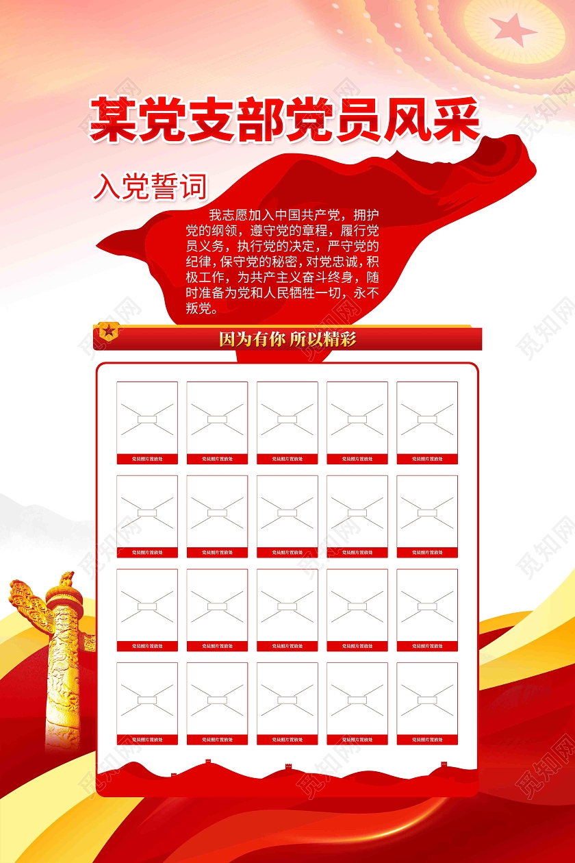 党支部党员风采入党誓词党员风采照片墙党建海报