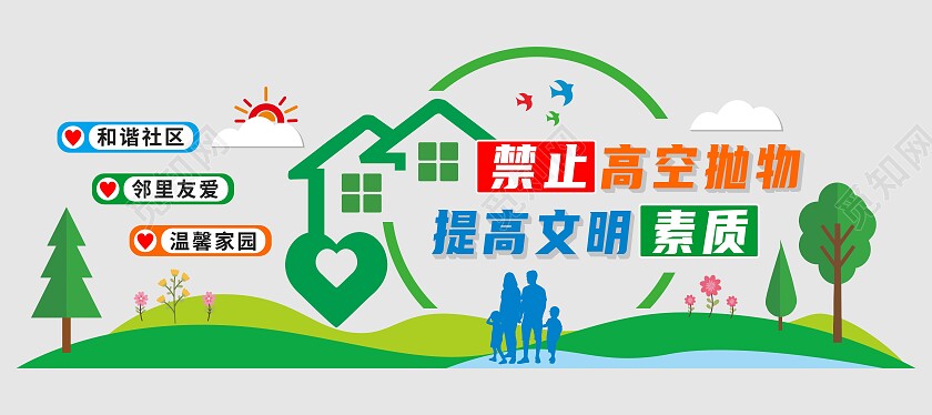 红绿简约大气禁止高空抛物文化墙