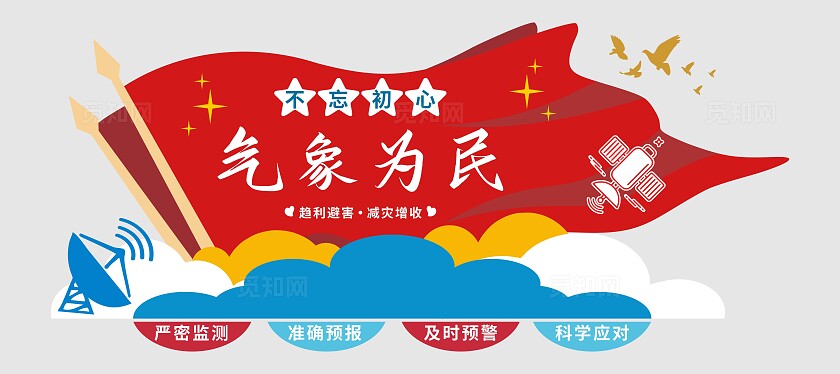 红蓝白色简约气象局气象站文化墙