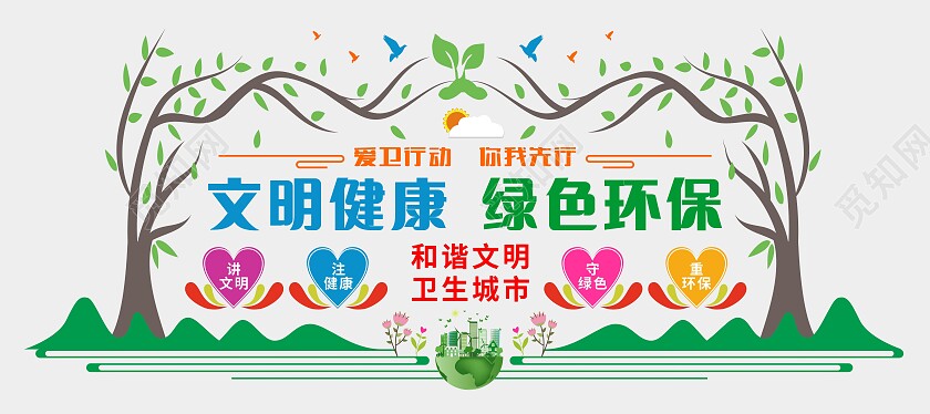 绿色大气文明健康绿色环保文化墙
