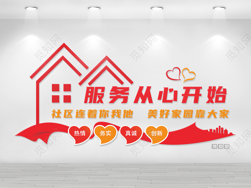 红色服务从心开始红色物业文化墙