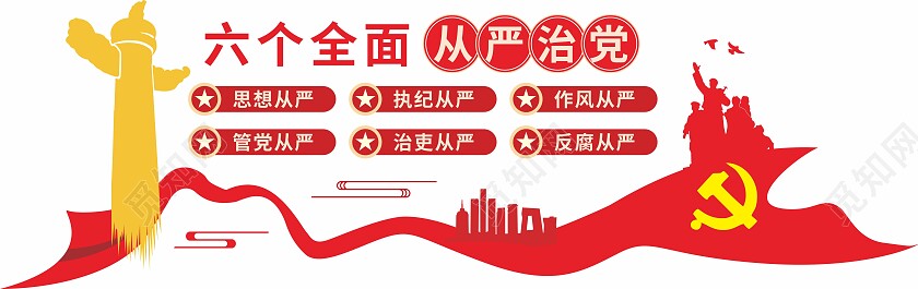 红色六个全面从严治党党建文化墙