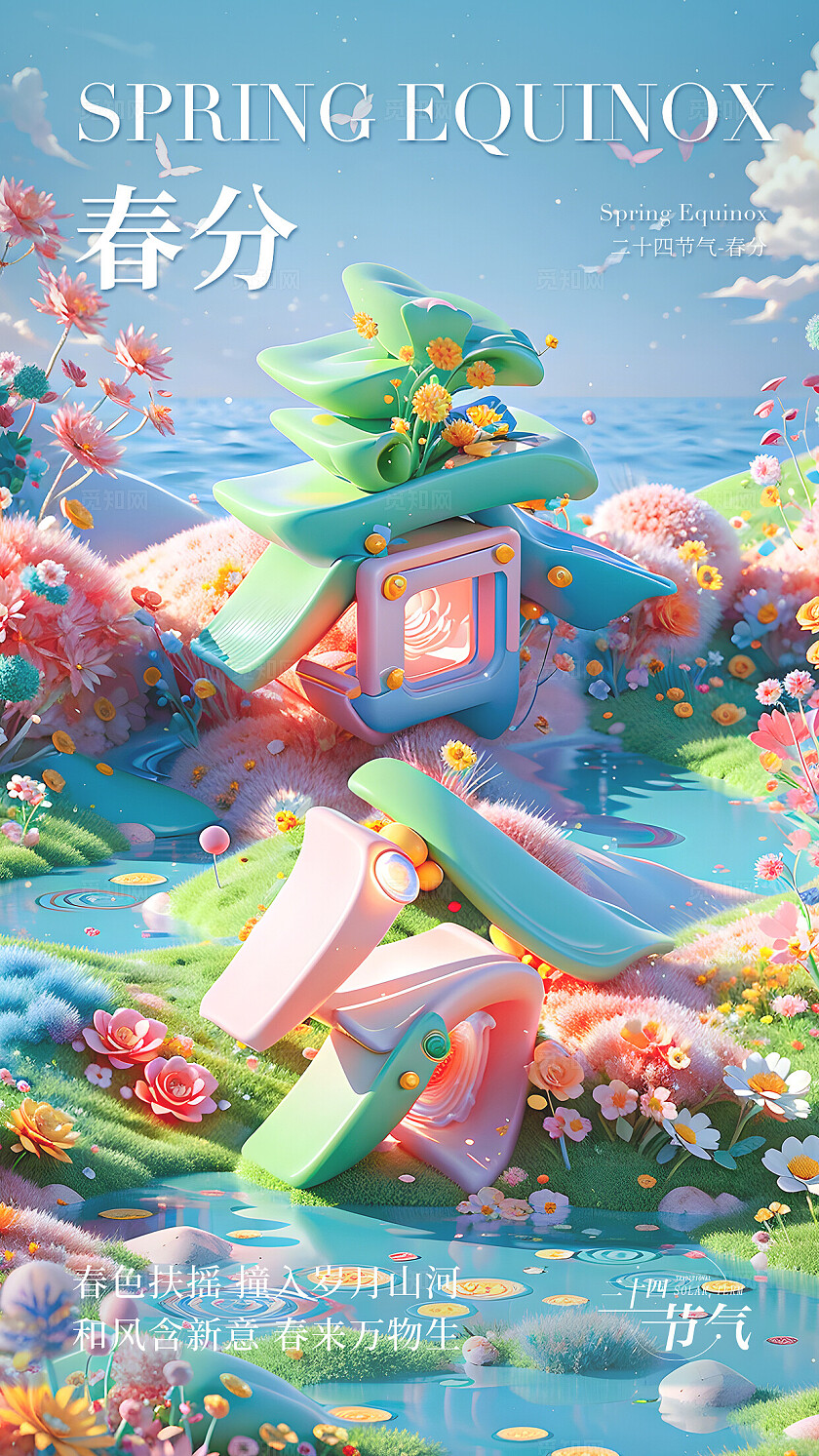 炫彩卡通二十四节气春分节气海报24节气二十四节气春分