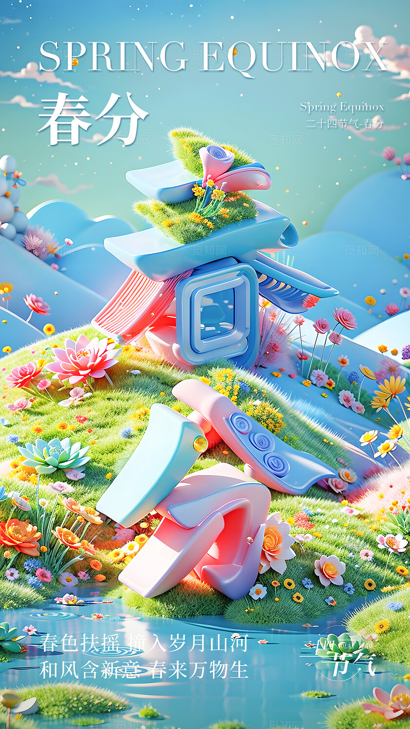 炫彩卡通二十四节气春分节气海报24节气二十四节气春分