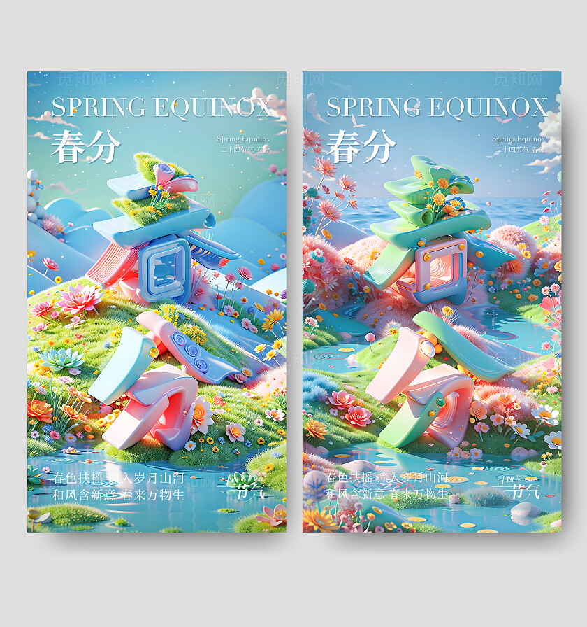炫彩卡通二十四节气春分节气海报24节气二十四节气春分