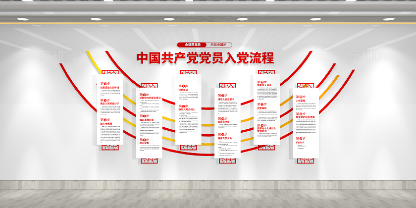 永远跟党走党员入党流程图党建文化墙