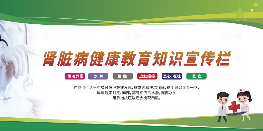 绿色渐变肾脏病健康知识宣传栏