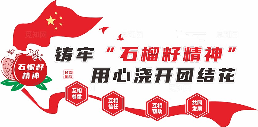 红色石榴籽精神民族团结文化墙