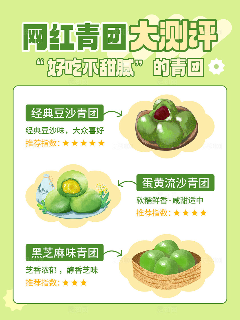 绿色手绘风小红书网红青团大测评封面设计模板小红书封面海报