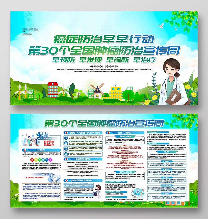绿色清新2024年全国肿瘤防治宣传周展板