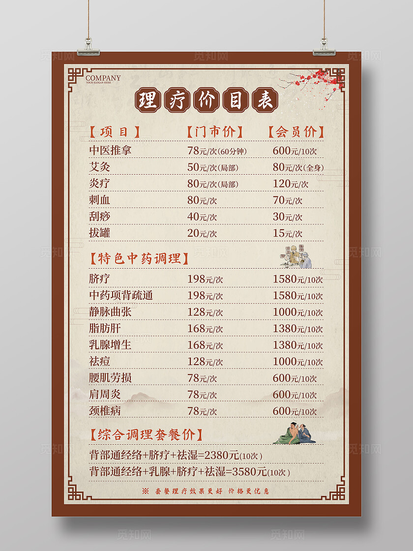 中医理疗价目表海报价格表
