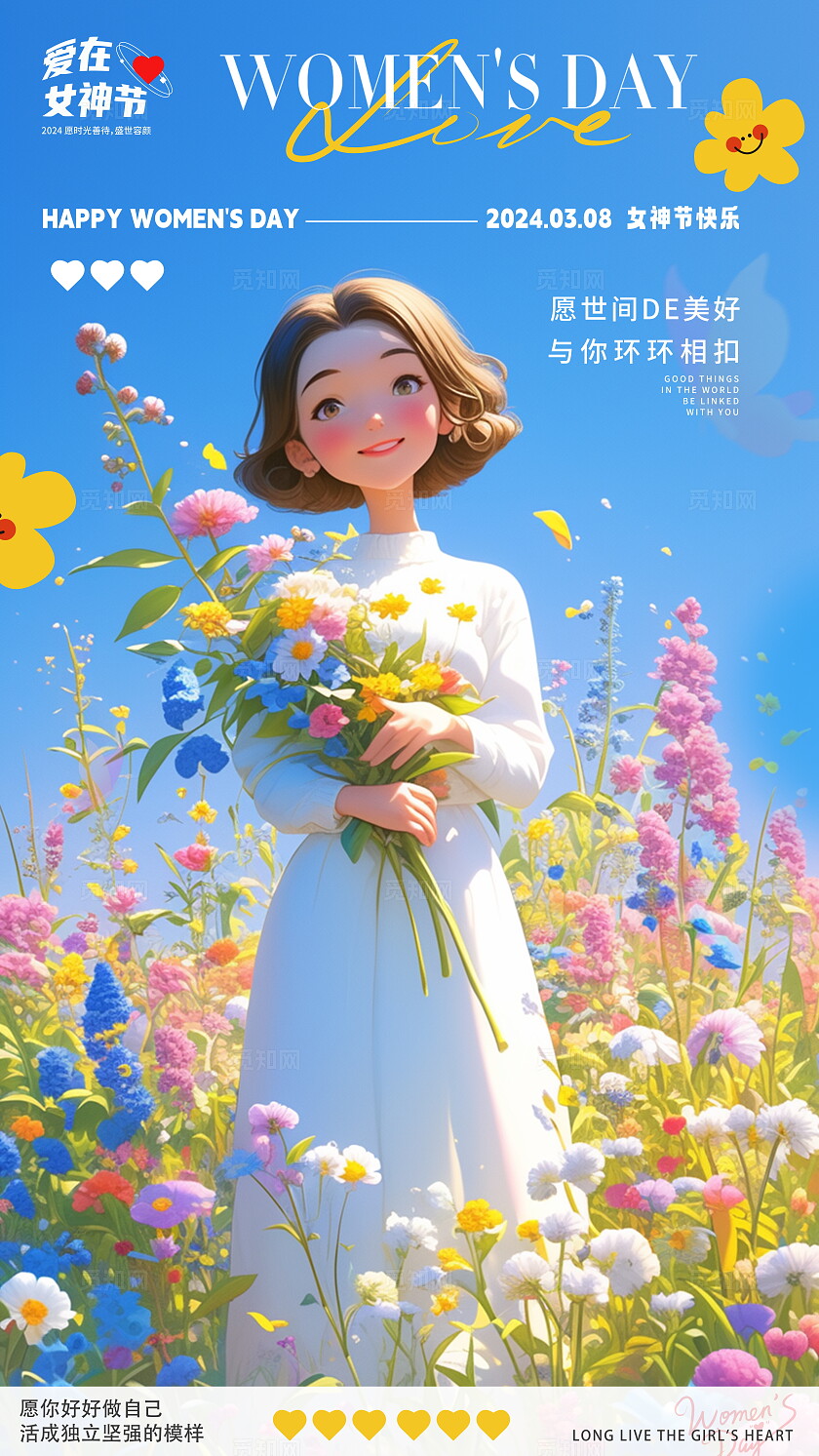 缤纷小清新38女神节妇女节主题海报