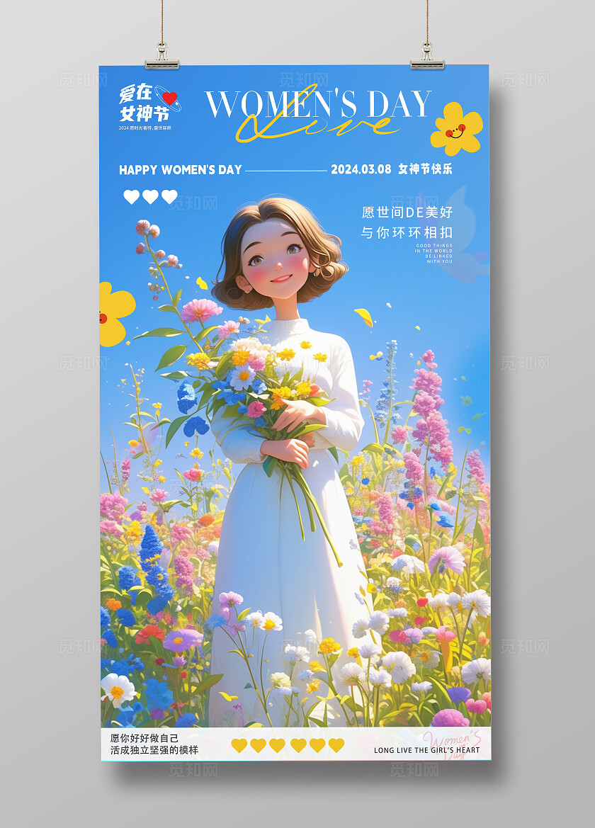缤纷小清新38女神节妇女节主题海报