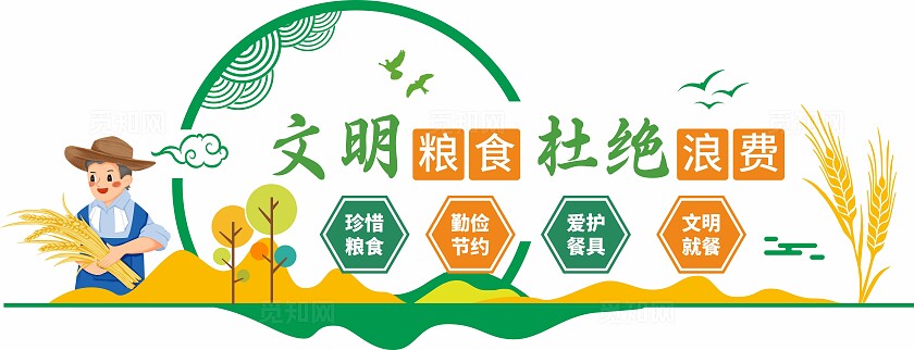 绿色卡通幼儿园食堂文化墙