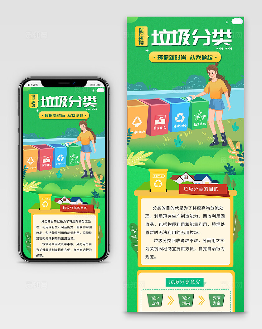 简单清新25D垃圾分类长图