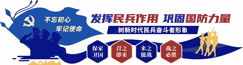 蓝色发挥民兵作用巩固国防力量民兵文化墙