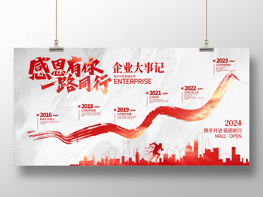 红色时尚感恩有你企业发展历程宣传展板