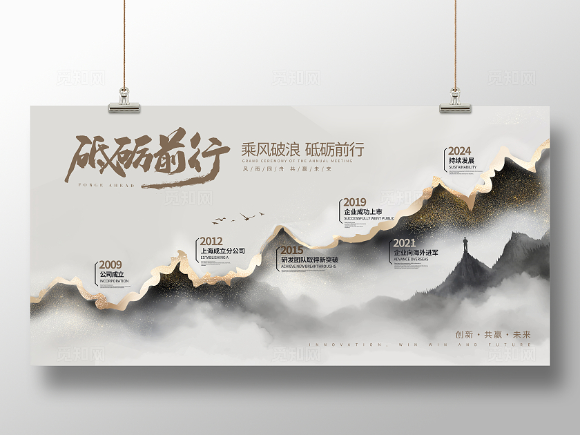 中国风砥砺前行企业发展历程宣传展板